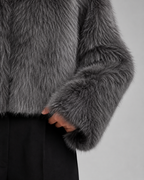 Cropped Fur Jacket Collarless Round Neck