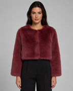 Cropped Fur Jacket Collarless Round Neck