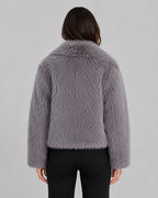 Faux Fur Cropped Jacket Draped Collar Winter