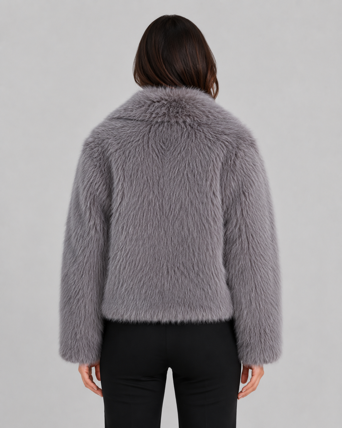 Faux Fur Cropped Jacket Draped Collar Winter