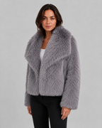 Faux Fur Cropped Jacket Draped Collar Winter