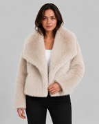 Faux Fur Cropped Jacket Draped Collar Winter