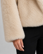Faux Fur Cropped Jacket Draped Collar Winter