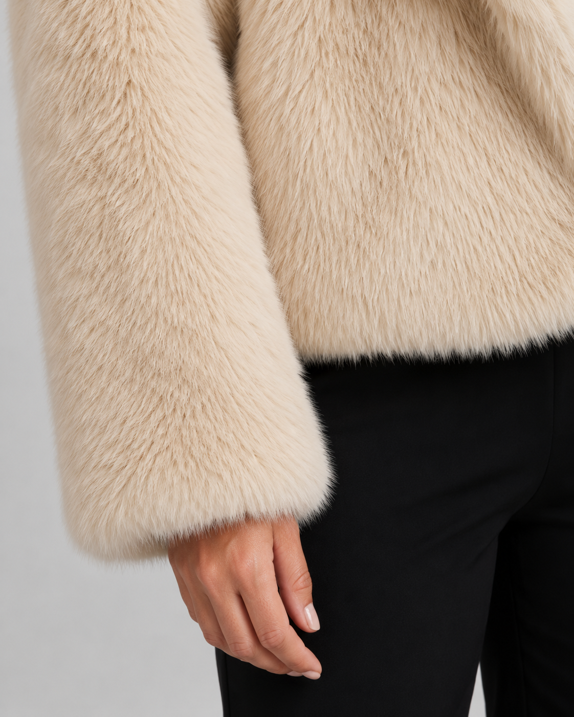 Faux Fur Cropped Jacket Draped Collar Winter