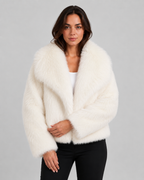 Faux Fur Cropped Jacket Draped Collar Winter