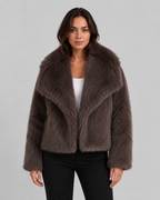 Faux Fur Cropped Jacket Draped Collar Winter