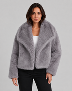 Faux Fur Cropped Jacket Draped Collar Winter