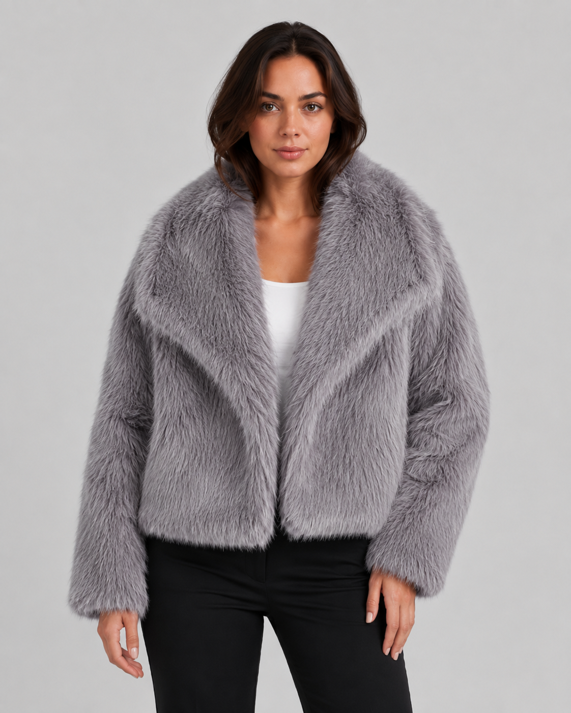 Faux Fur Cropped Jacket Draped Collar Winter