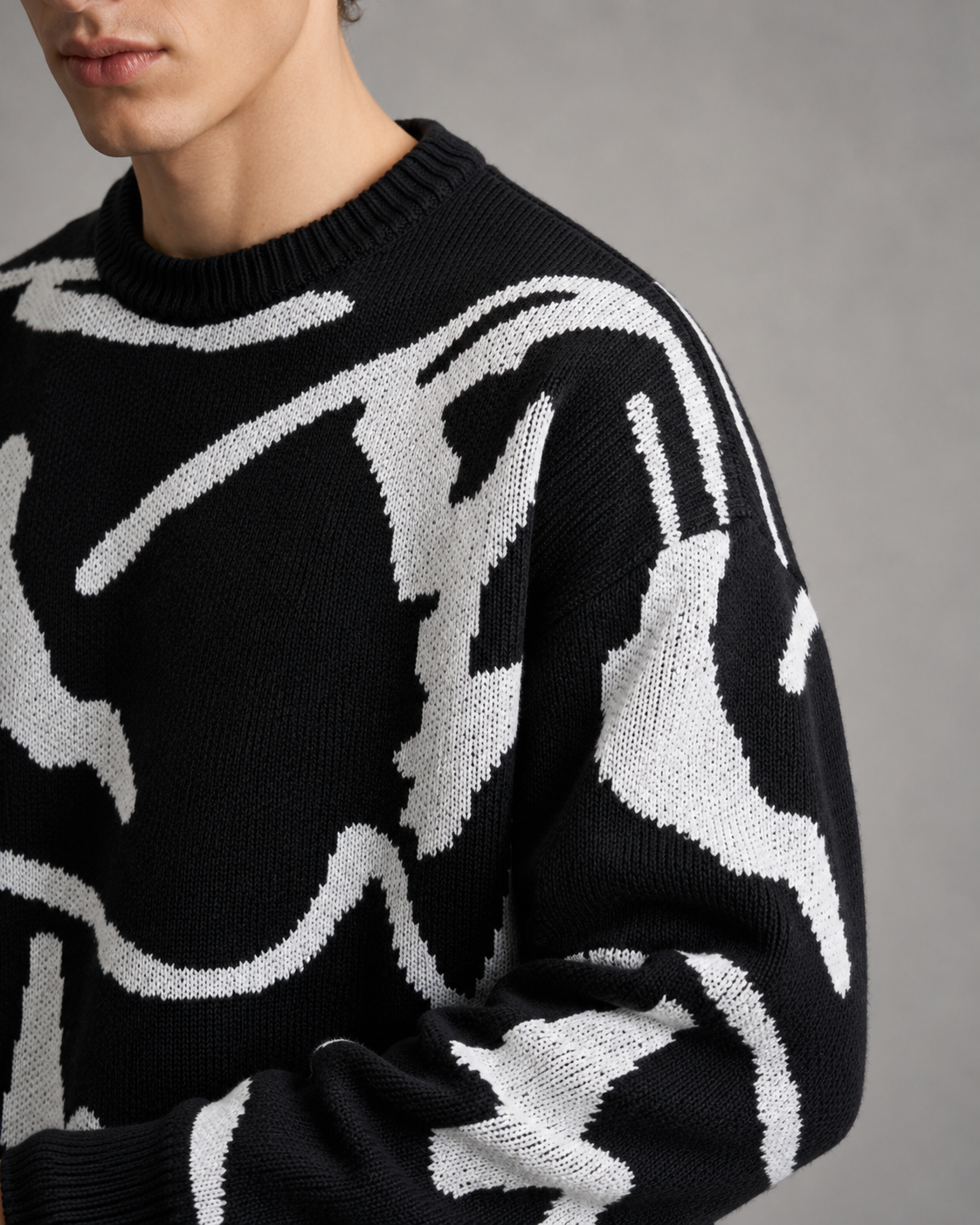 Men's Abstract Graphic Knit Sweater Drop Shoulder Fit