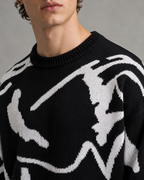 Men's Abstract Graphic Knit Sweater Drop Shoulder Fit