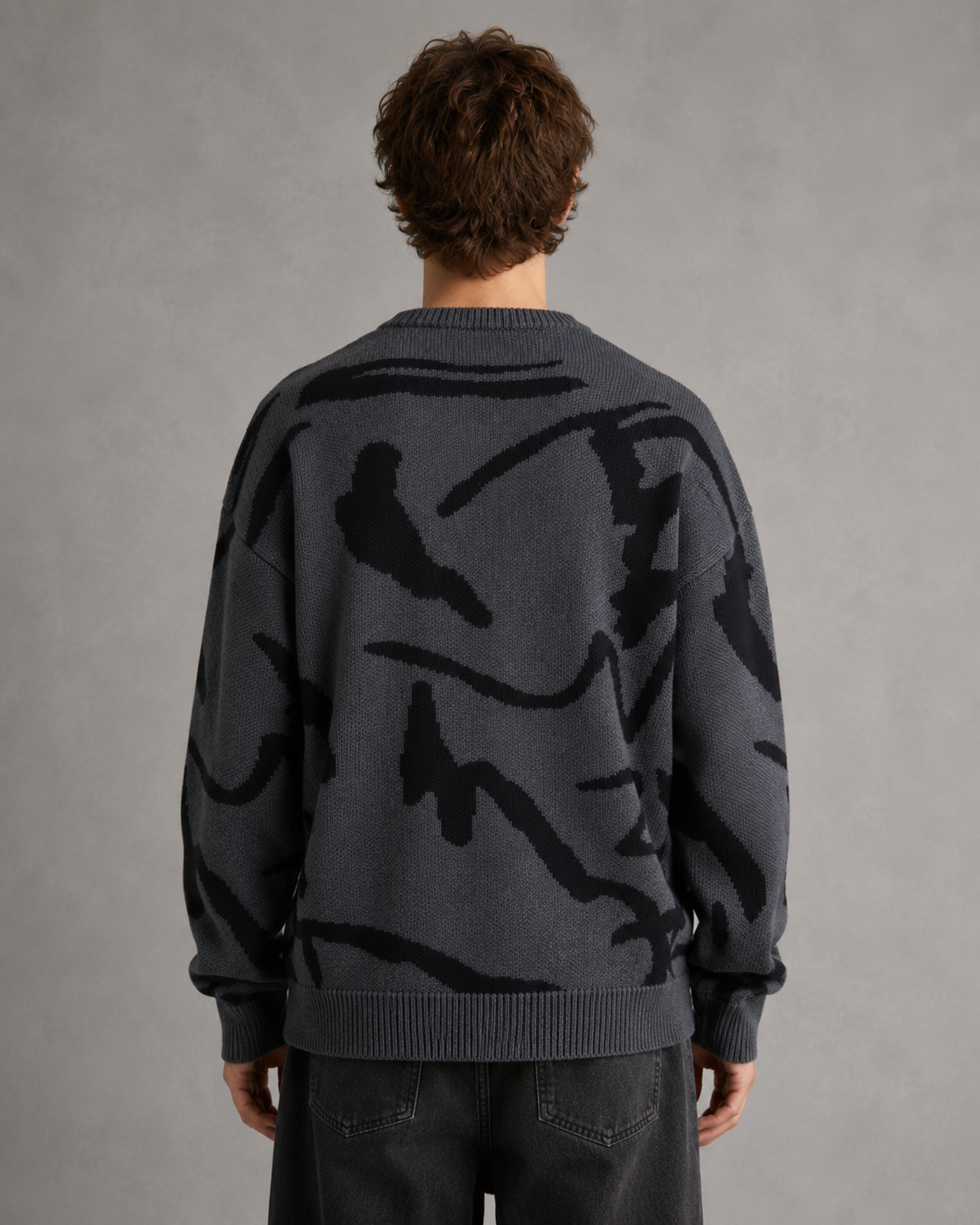 Men's Abstract Graphic Knit Sweater Drop Shoulder Fit