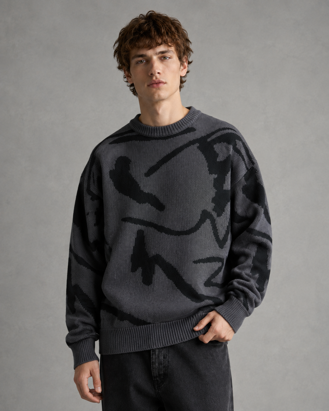 Men's Abstract Graphic Knit Sweater Drop Shoulder Fit