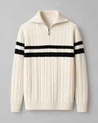 Men's Cable Knit Quarter-Zip Funnel Collar Sweater