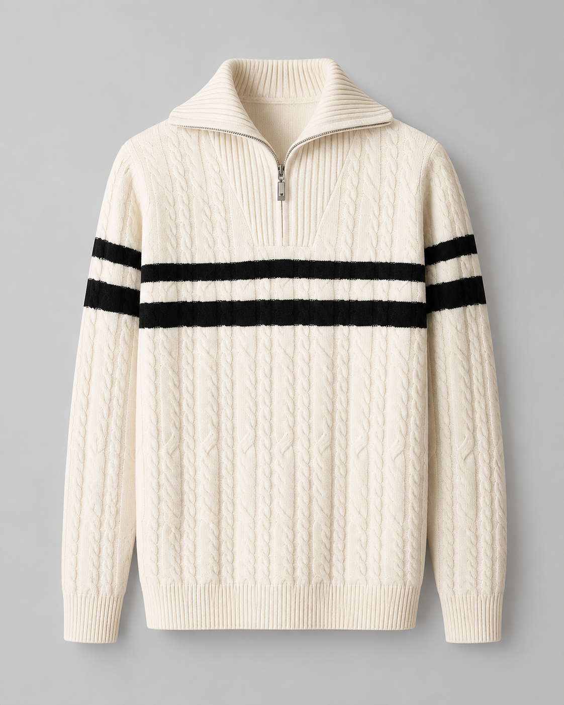 Men's Cable Knit Quarter-Zip Funnel Collar Sweater