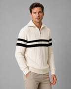 Men's Cable Knit Quarter-Zip Funnel Collar Sweater