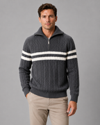 Men's Cable Knit Quarter-Zip Funnel Collar Sweater