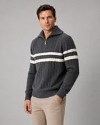 Men's Cable Knit Quarter-Zip Funnel Collar Sweater