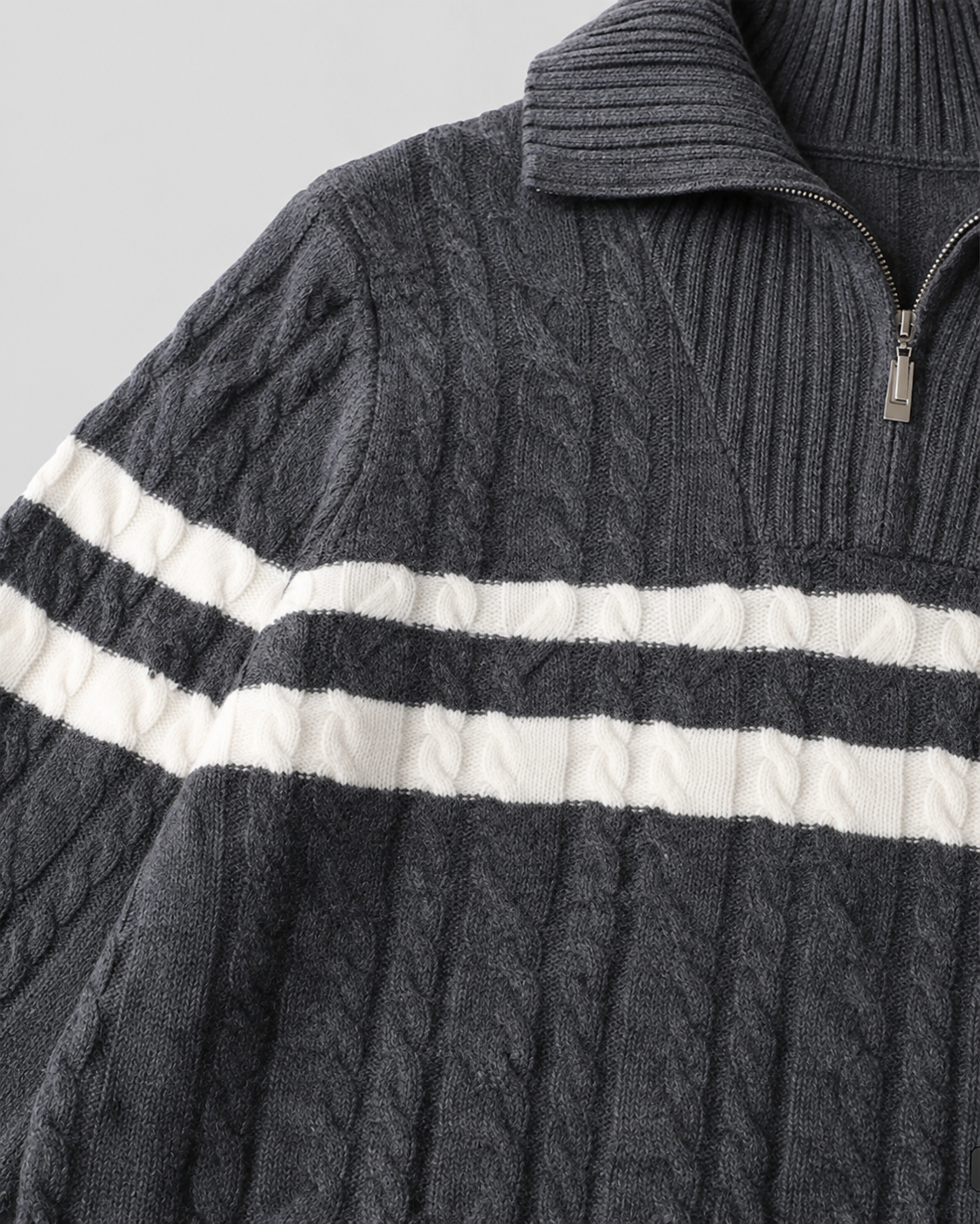 Men's Cable Knit Quarter-Zip Funnel Collar Sweater
