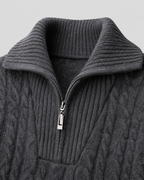 Men's Cable Knit Quarter-Zip Funnel Collar Sweater