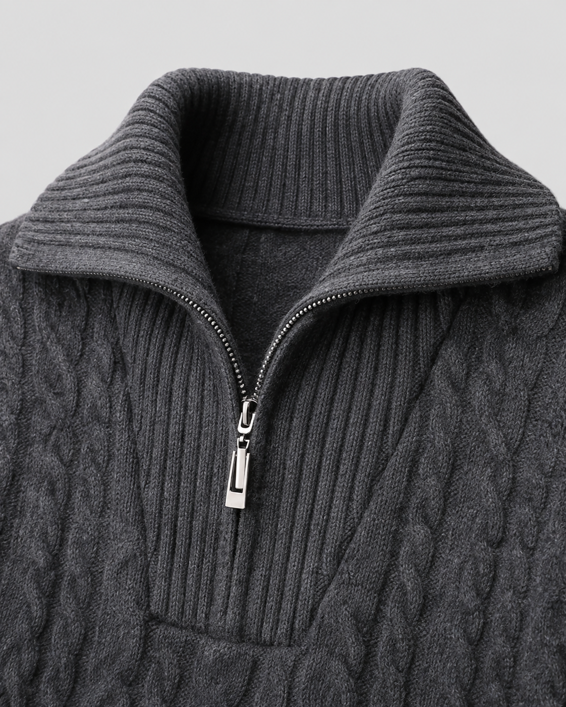 Men's Cable Knit Quarter-Zip Funnel Collar Sweater