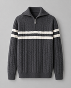 Men's Cable Knit Quarter-Zip Funnel Collar Sweater