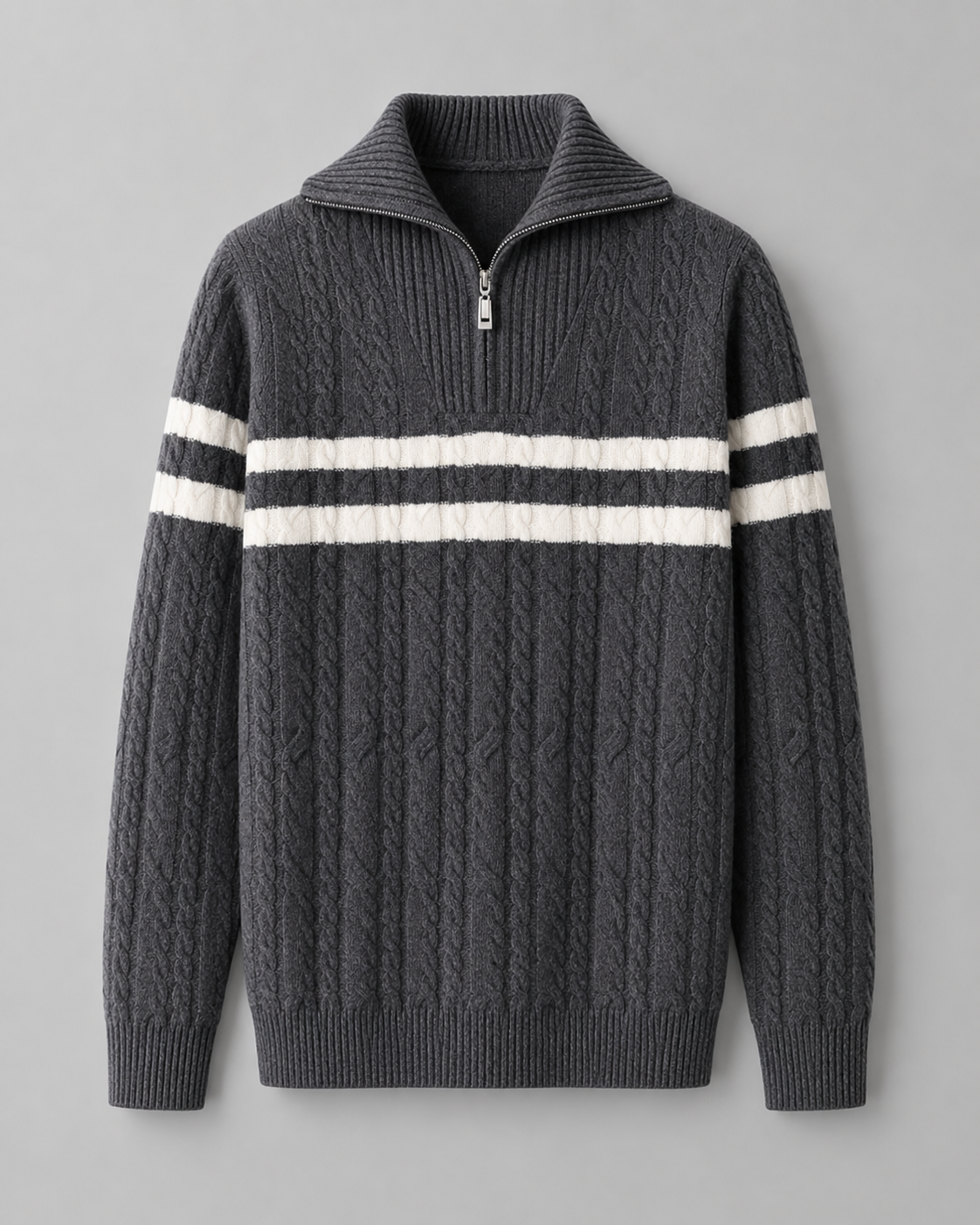Men's Cable Knit Quarter-Zip Funnel Collar Sweater