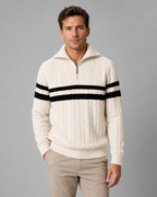 Men's Cable Knit Quarter-Zip Funnel Collar Sweater