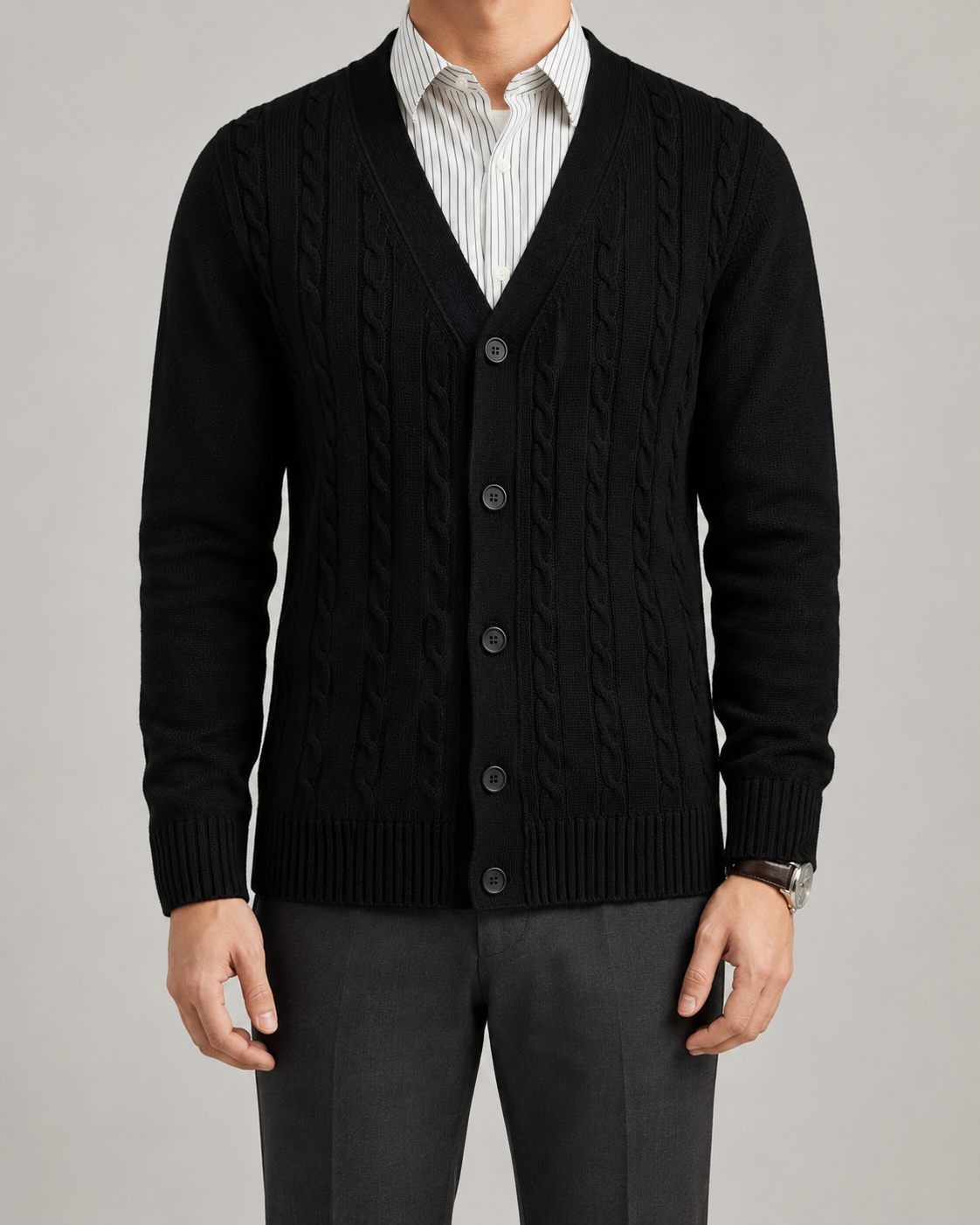 Men's Cable Knit Five-Button Cardigan