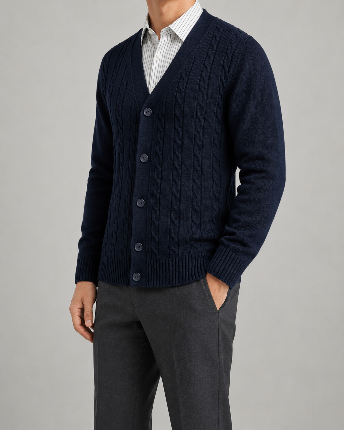 Men's Cable Knit Five-Button Cardigan