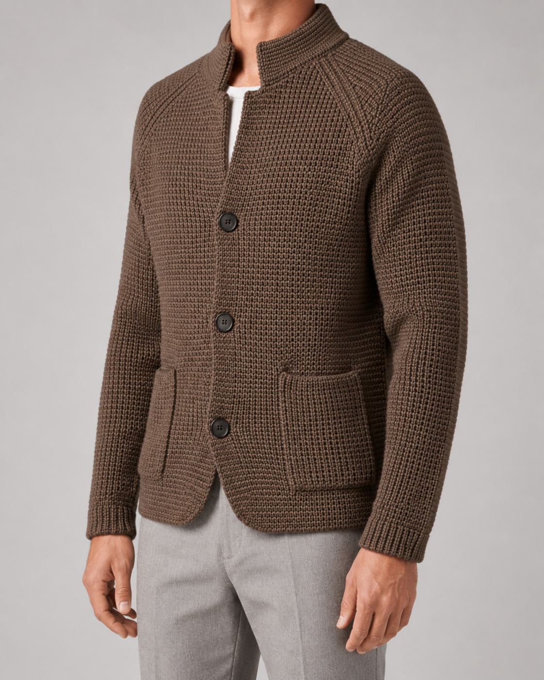 Men's Chunky Knit Patch-Pocket Cardigan