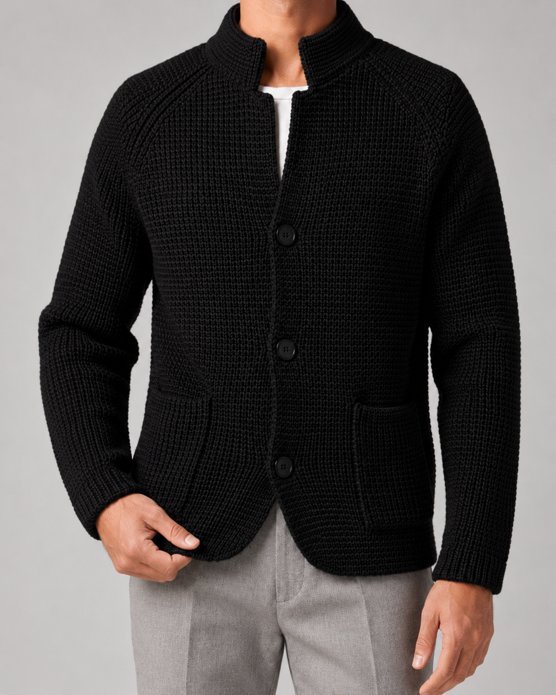 Men's Chunky Knit Patch-Pocket Cardigan