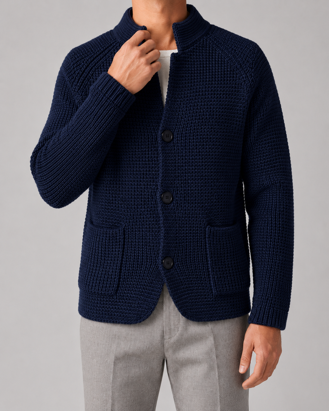 Men's Chunky Knit Patch-Pocket Cardigan