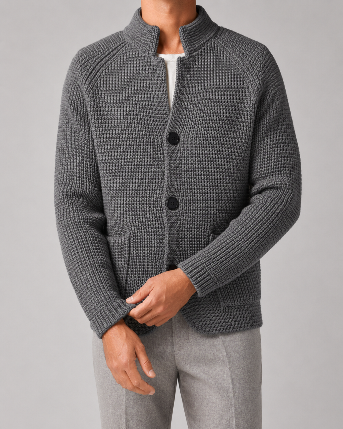 Men's Chunky Knit Patch-Pocket Cardigan