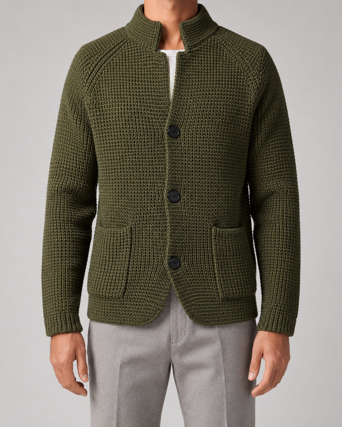 Men's Chunky Knit Patch-Pocket Cardigan