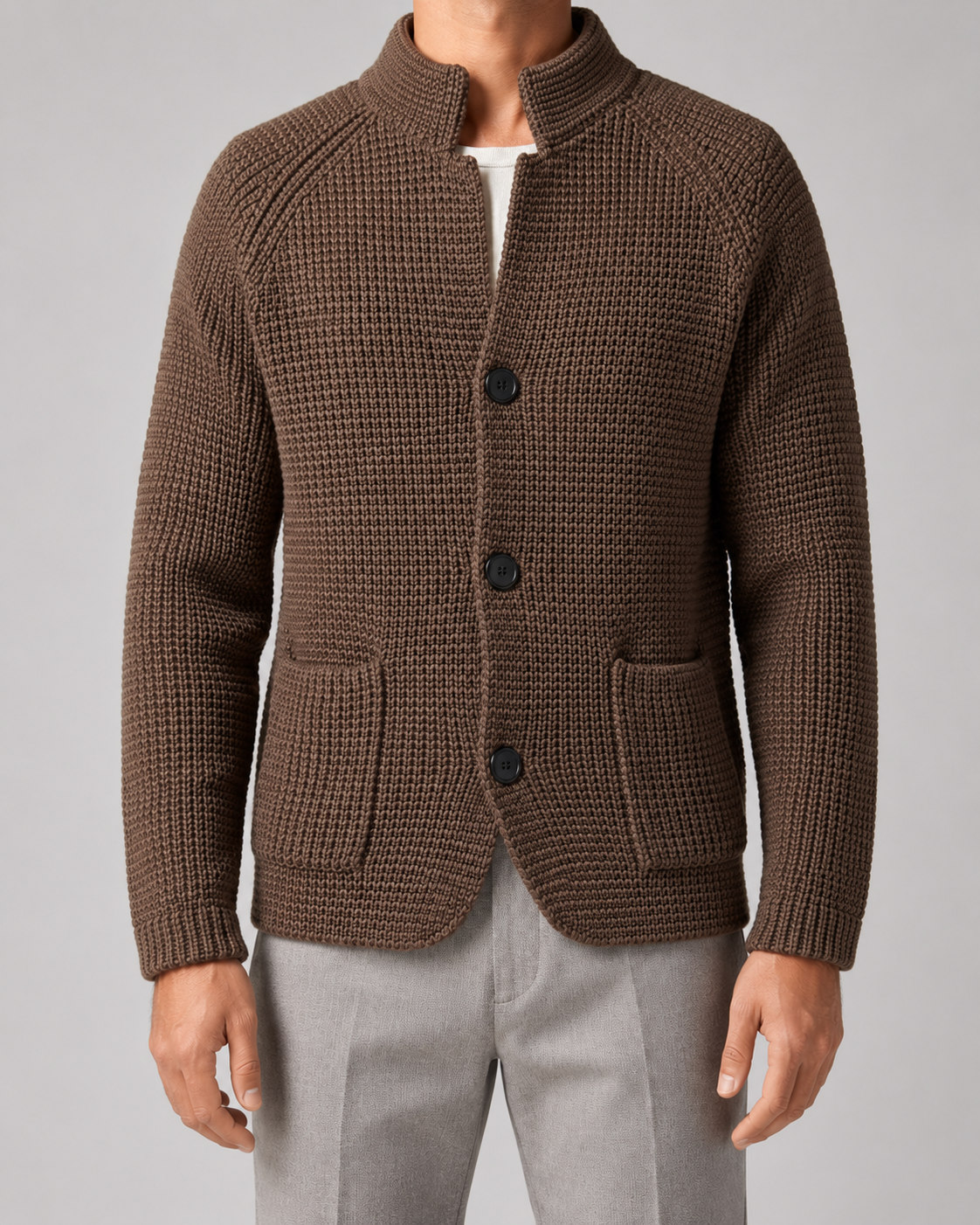 Men's Chunky Knit Patch-Pocket Cardigan