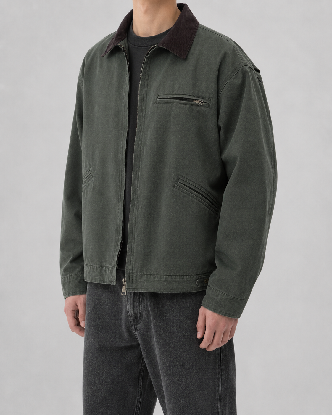 Men's Cotton Canvas Barn Jacket with Corduroy Collar