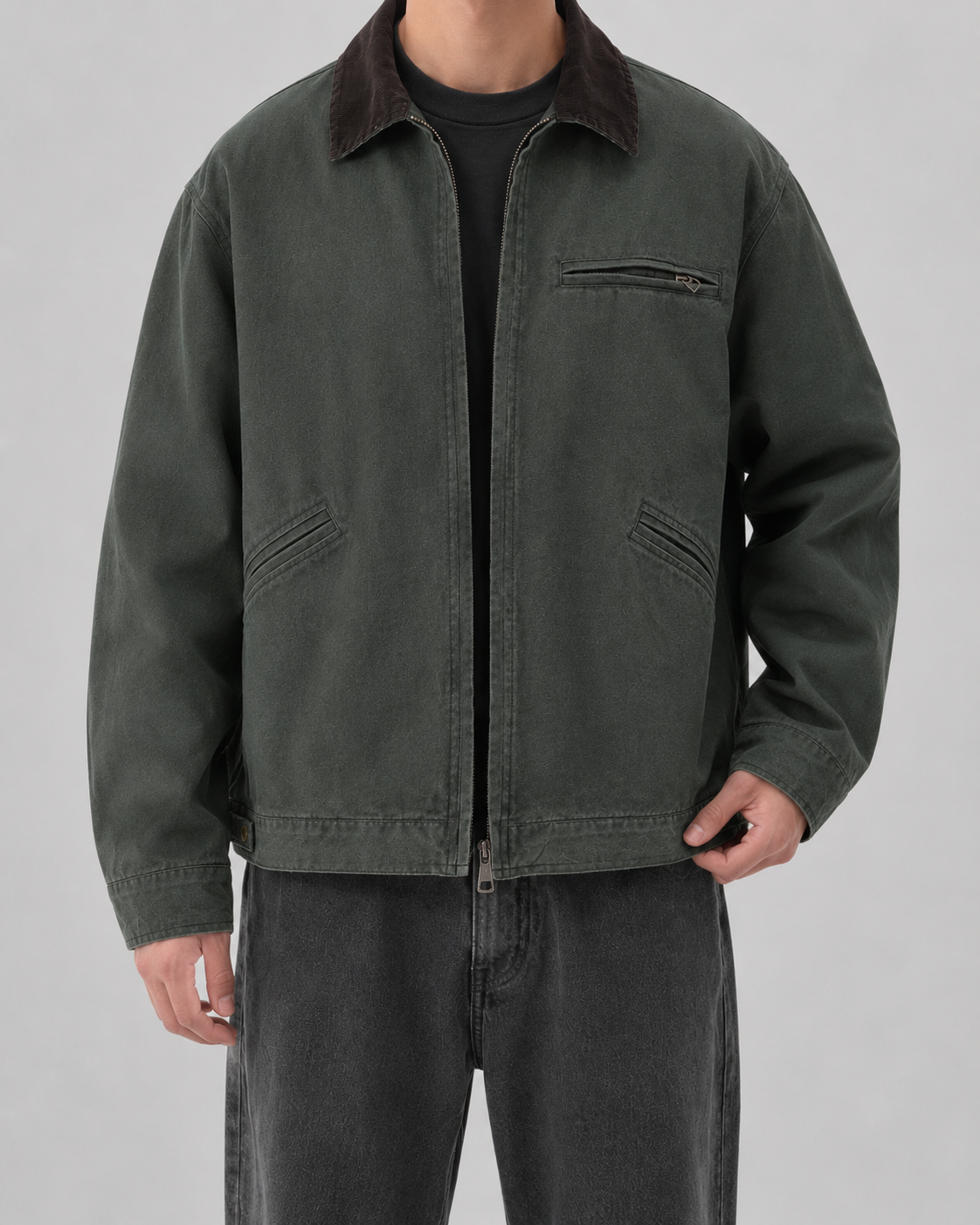 Men's Cotton Canvas Barn Jacket with Corduroy Collar