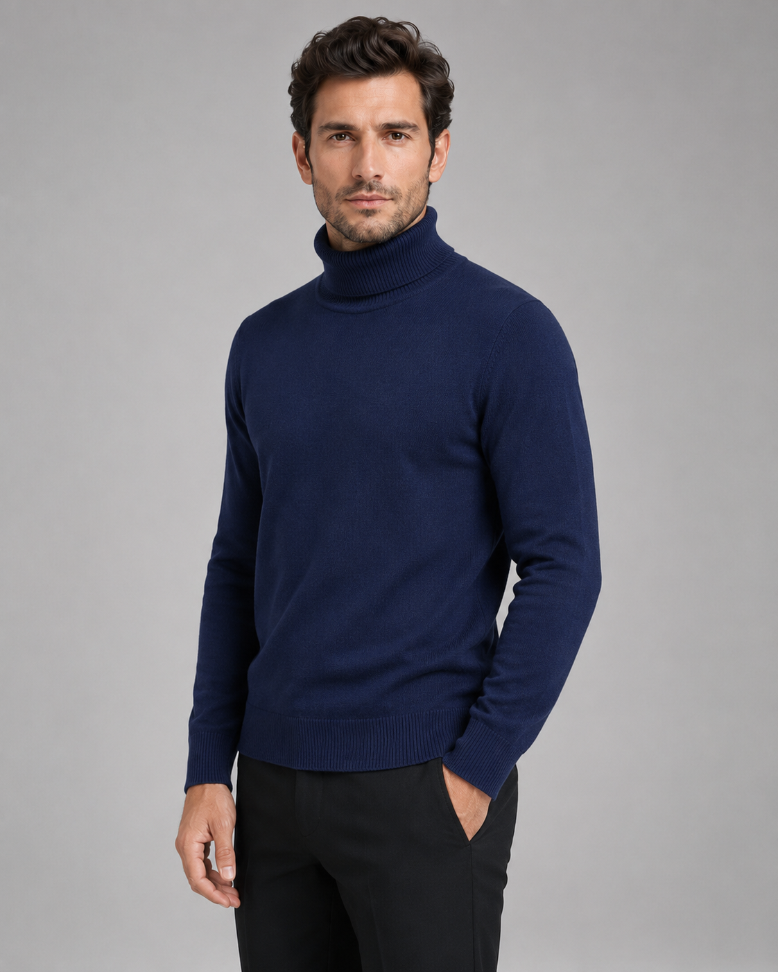 Men's Fine Knit Roll Neck Turtleneck Sweater