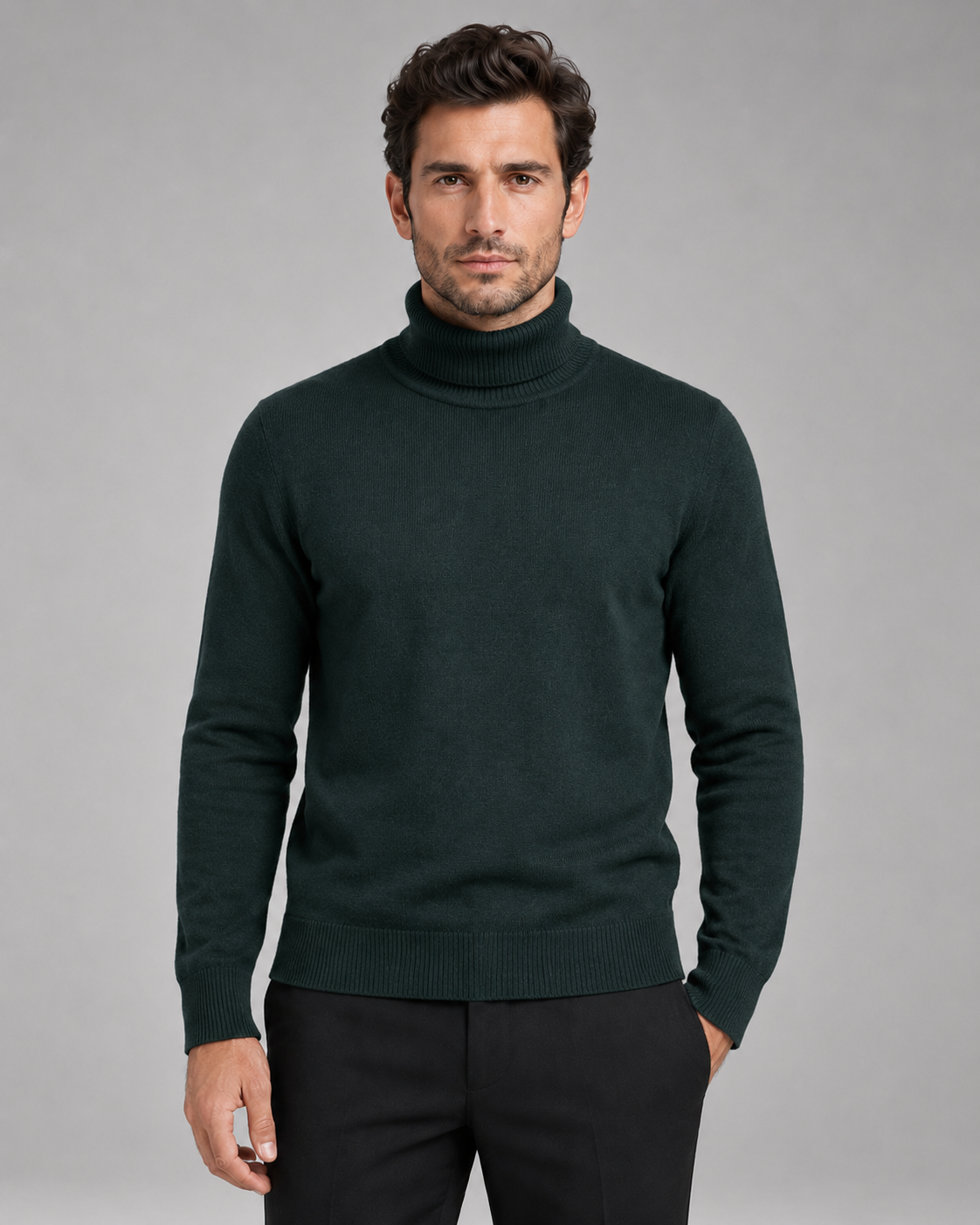 Men's Fine Knit Roll Neck Turtleneck Sweater
