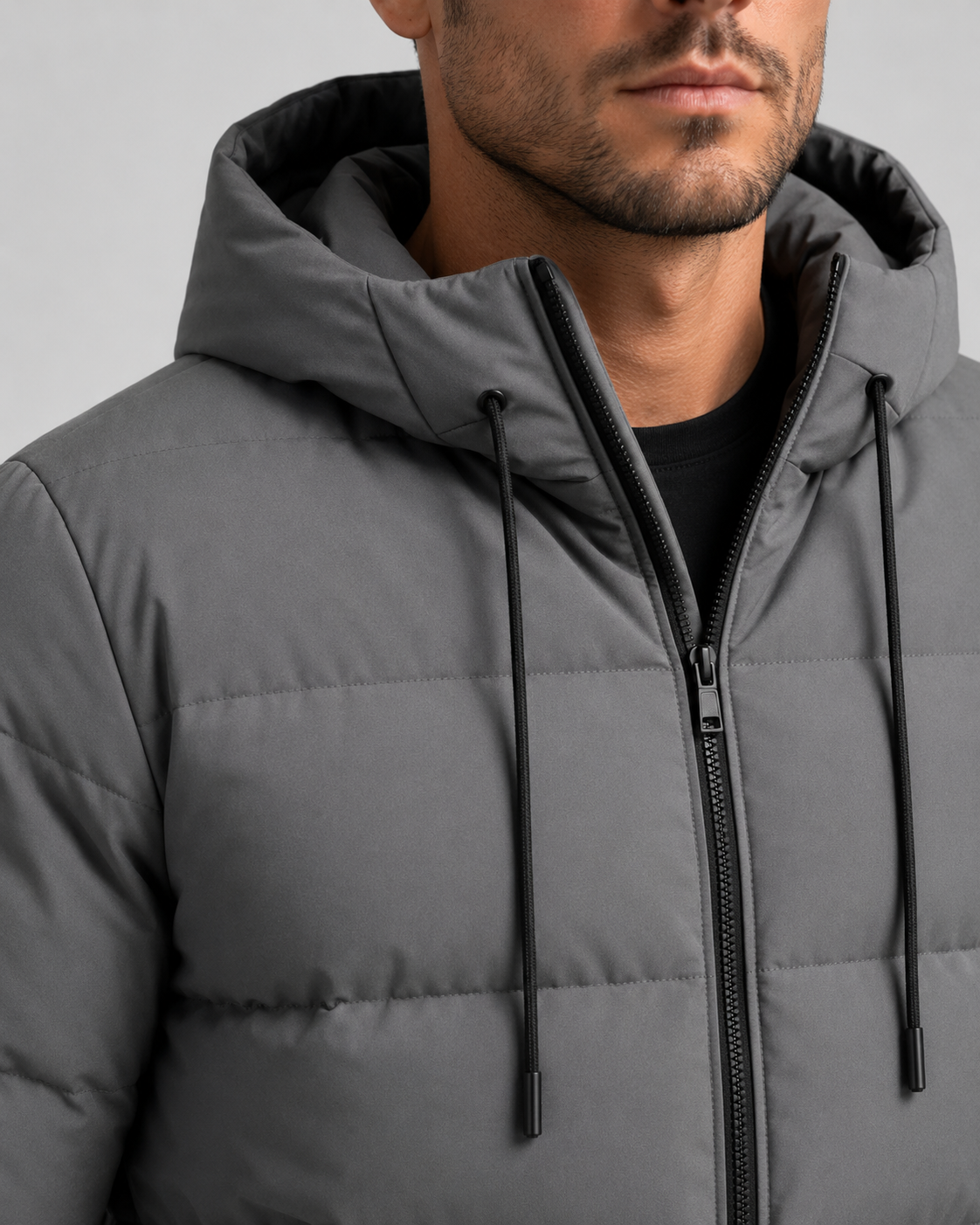 Men's Hooded Winter Puffer Jacket - Zip Pockets