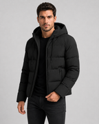 Men's Hooded Winter Puffer Jacket - Zip Pockets