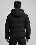 Men's Hooded Winter Puffer Jacket - Zip Pockets
