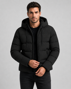 Men's Hooded Winter Puffer Jacket - Zip Pockets