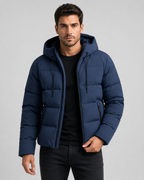 Men's Hooded Winter Puffer Jacket - Zip Pockets