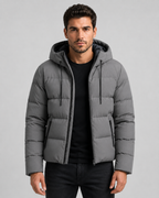Men's Hooded Winter Puffer Jacket - Zip Pockets
