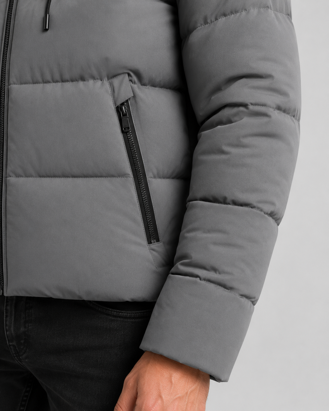 Men's Hooded Winter Puffer Jacket - Zip Pockets