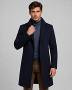 Men's Long Single-Breasted Overcoat - Notch Lapel Tailored Fit