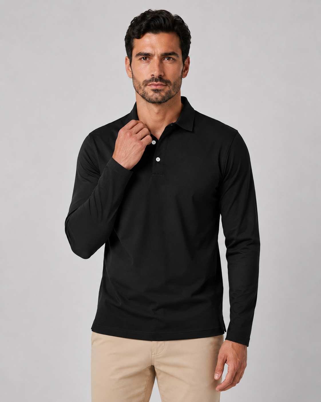 Men's Jersey Long Sleeve Polo Shirt