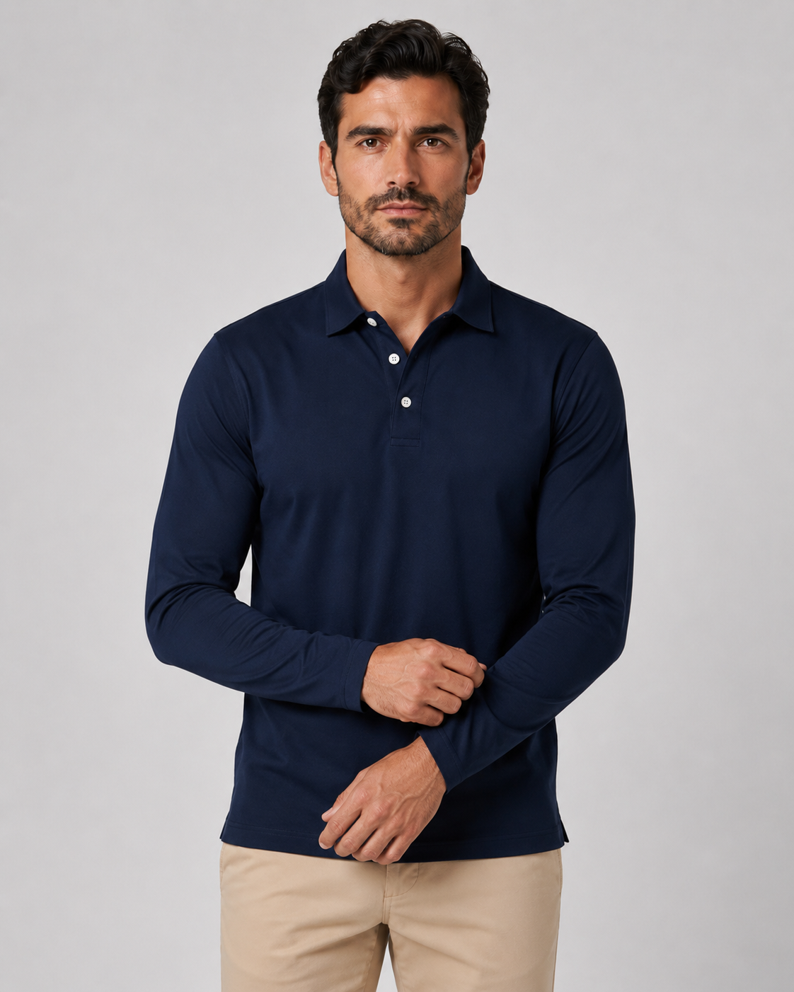 Men's Jersey Long Sleeve Polo Shirt