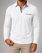 Men's Gingham-Trim Long Sleeve Polo Shirt
